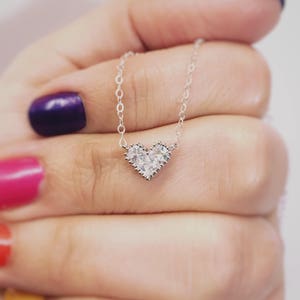 Bridesmaid Necklace, Bridesmaid Jewelry, Heart Jewelry, Diamond Heart Necklace, Cubic Zirconia Heart Pendant, Bridal Necklace, Tiny Gold CZ image 3