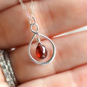 Garnet Necklace, January Birthstone Necklace, January Birthday Gift, Infinity Necklace, Red Garnet Birthstone Necklace, New Mom Gift, Silver