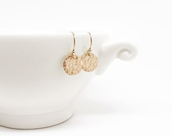 Small gold earrings, tiny circle earrings, 14k gold fill, hammered circle earrings, dot earrings, minimal gold earrings, dainty earrings