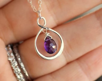 Amethyst Necklace, Infinity Necklace, Amethyst Birthstone Necklace, February Birthstone, Birthday Gift, Mom Necklace, Sterling Silver