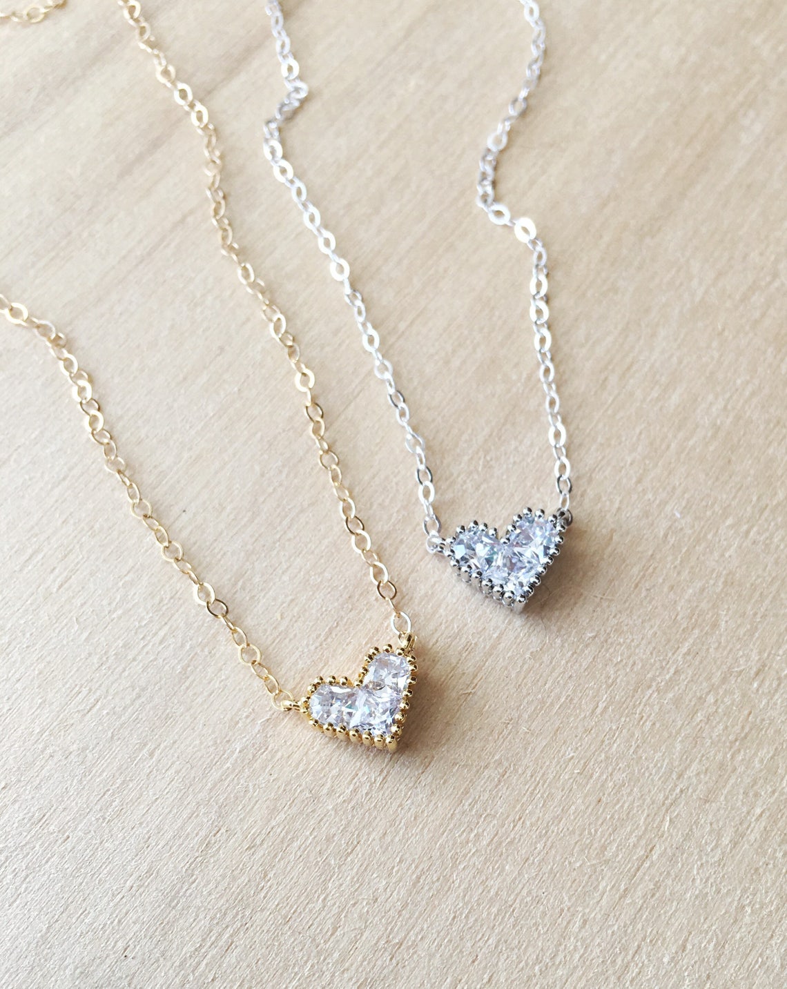 Diamond Heart Necklace Gold heart Necklace Best Friend Etsy
