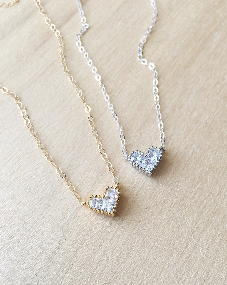Long Distance Friends Birthday gift for her Friend Gift Tiny Heart Gold heart Necklace Diamond Heart Necklace Best Friend Necklace