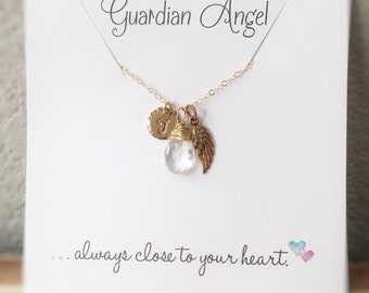 Memory Necklace, Sympathy Gift, Guardian Angel Necklace, Miscarriage Necklace, Angel Necklace, Wing Necklace, Birthstone, Initial Charm