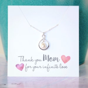 Mother of the Bride Gift, Pearl Wedding Necklace, Mom Wedding Gift, Pearl Infinity Necklace, Freshwater Pearl, Mom Thank you Gift, Silver image 2