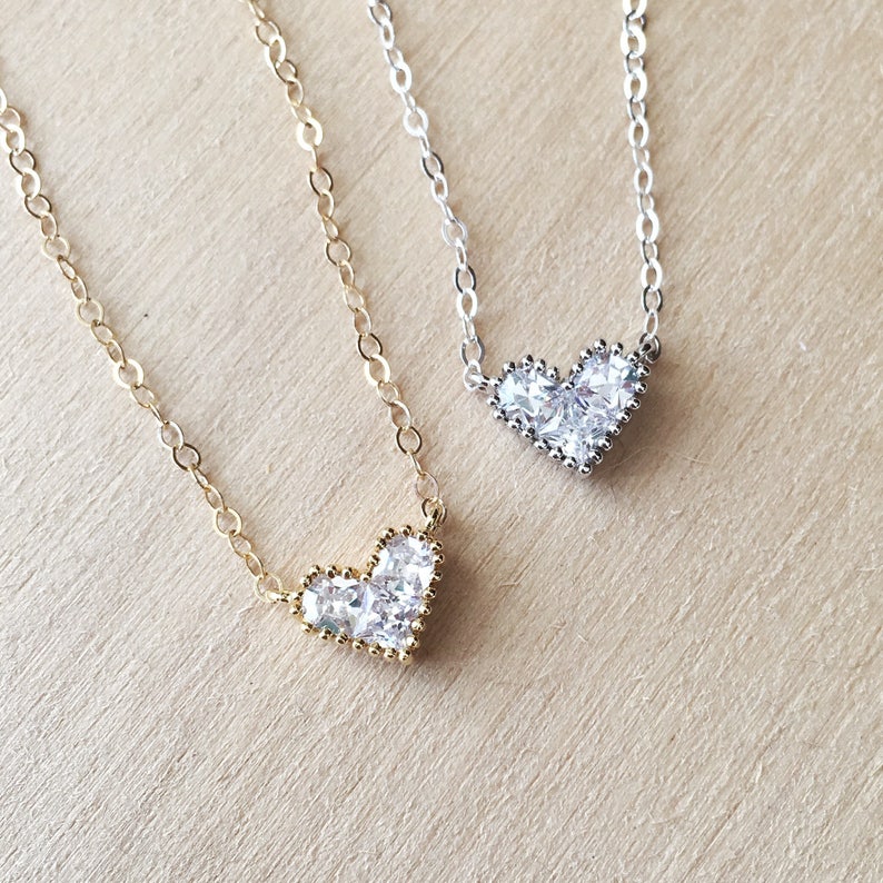 Long Distance Friends Birthday gift for her Friend Gift Tiny Heart Gold heart Necklace Diamond Heart Necklace Best Friend Necklace