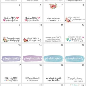 May include: A set of 24 printable cards with watercolor designs and inspirational quotes. The cards feature various themes, including friendship, family, love, and encouragement. The cards are perfect for adding a personal touch to gifts, cards, or home decor.