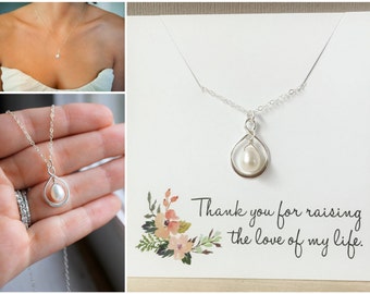 Mothers Day Gift for Mother in Law, Mother of the Groom Necklace, Wedding Gift, Thank you Gift Pearl Infinity Necklace Freshwater Pearl