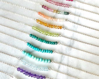Personalized Birthstone Necklace, Minimal Birthstone Jewelry, Beaded Row Necklace, Genuine Gemstone, Birthstone Jewelry, Mom Christmas Gift