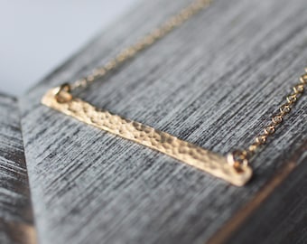 Skinny Gold Bar Necklace, Skinny Bar Necklace, Gold Bar Necklace, Layering Necklace, Layer Necklace, Layered Necklace, Hammered Bar, Minimal