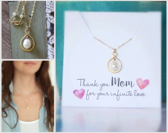 Mother of the Bride Gift, Mother of the Groom Gift, Infinity Necklace, Gold, Freshwater Pearl, Mom Necklace, Thank you Gift, Mother's Gift