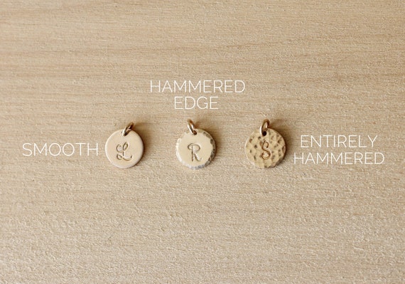 Gold Initial Charm, Hand stamped Letter, (1) ONE Small letter charm, Monogram Charm, 14k gold fill circle charm,  Cursive Letter, Disc, Tag