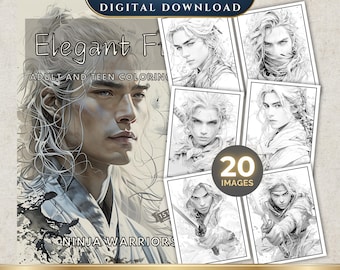 Elegant Fury Ninja Warriors Coloring Book | 20 Images (Digital Download)