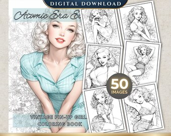 Marilyn Monroe Inspired Pin Up Coloring Book | 50 Vintage Dress & Summer Dress Atomic Era Women | Adult Coloring Pages | Digital Product