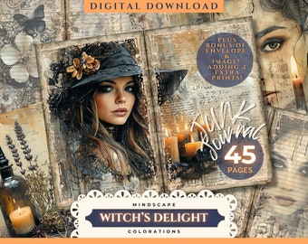 Witch's Delight skräpjournalsidor, Halloween, Gotiskt, Häxa, 45 digitala journalsidor, utskrivbara efemera, papperspyssel, klippbok, 11 x 8,5