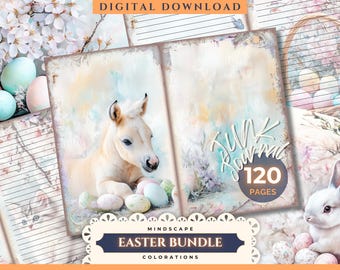 Påskpaket med skräpjournalsidor, påskägg, natur, målningar, utskrivbara småtryck, klippbok, digital PDF, 300 DPI-bilder, 11 x 8,5