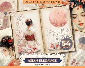Asiatisk elegans skräpjournalsidor | Japansk konst | Eleganta kvinnor | skräpjournal | Scrapbooking | Journalsidor | Efemeral | Papperssats