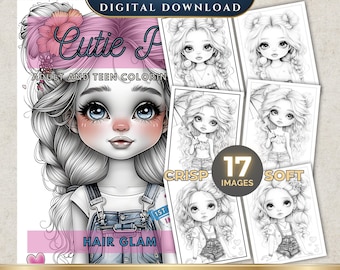 Cutie Pie Coloring Book | 17 Images | Doll | Hair | Coloring Book | Digital Download | Printable Coloring Pages | Coloring