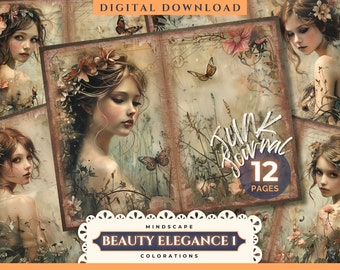 Beauty Elegance Junk Journal Digitalt Papper, Fjärilar, Blommor, 12 Digitala Journalsidor, Utskrivbara Ephemera, Papper, Scrapbook, 11 x 8,5