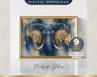Majestic Elephant Wall Art Print | Digital Products | 9 Aspect Ratios + ISO A0–A6 | 50+ Print Sizes | 16 Files | Dopamine Decor