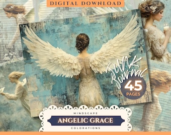 Angelic Grace Junk Journal-sidor | Änglar | Himmelsk | Duva | Junk Journal | Scrapbooking | Journalsidor | Efemeral | Papperssats