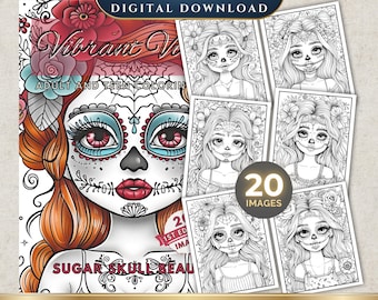 Sugar Skull Coloring Book | 20 Images | Sugar Skulls | Flowers | Coloring Book | Digital Download | Printable Coloring Pages | Coloring