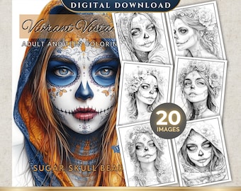 Sugar Skull Coloring Book | 20 Images | Sugar Skulls | Flowers | Coloring Book | Digital Download | Printable Coloring Pages | Coloring