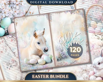 Easter Bundle Junk Journal Pages, Easter Eggs, Nature, Paintings, Printable Ephemera, Scrapbook, Digital PDF, 300 DPI Images, 11 x 8.5