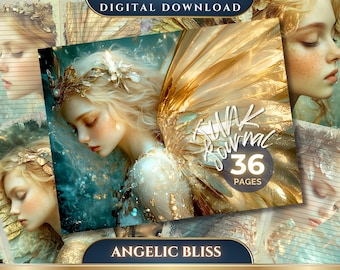 Angelic Bliss Junk Journal Pages | Angels |  Heavenly | Golden | Junk Journal | Scrapbooking | Journaling Pages | Ephemeral | Paper Kit