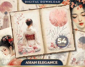 Asian Elegance Junk Journal Pages | Japanese Art | Elegant Women | Junk Journal | Scrapbooking | Journaling Pages | Ephemeral | Paper Kit