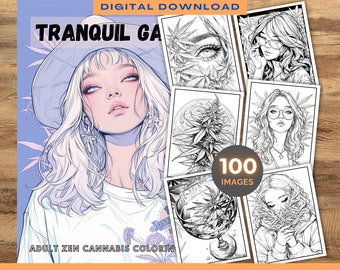 100 lugna Ganja målarböcker | Utskrivbara målarbilder för vuxna | Digital nedladdning | Cannabis | Stoner