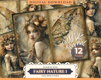 Digitalt skräpjournalpapper med älvor, älvor, blommor, 12 digitala journalsidor, utskrivbara efemera, papperspyssel, klippbok, 11 x 8,5