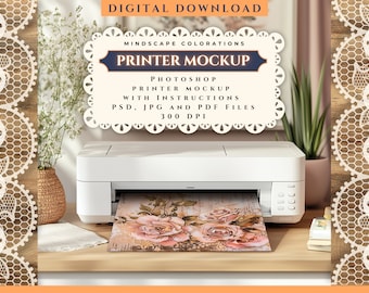 Photoshop-skrivarmodell | Hemskrivarmodell | Skrivare, utskrift, pappersmodell | Photoshop Smart Object | Modell | PSD-, JPG- och PDF-filer