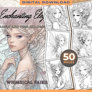 50 wunderliche Elfen | Zauberhaftes Eleganz Malbuch | Druckbare Malvorlagen | Digitaler Download | Fantasie | Feen | Malbuch