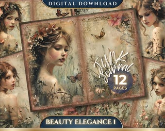 Beauty Elegance Junk Journal Digital Paper, Butterflies, Floral, 12 Digital Journal Pages, Printable Ephemera, Paper, Scrapbook, 11 x 8.5
