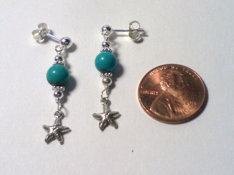 Charmed Earrings Delicate Starfish Earrings Turquoise /& .925 Silver Starfish Earrings Starfish Earrings