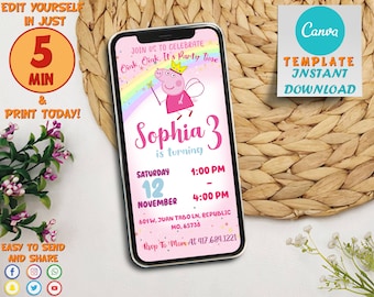 Peppa Pig Mobile Invitation | Peppa Pig Mobile Birthday invitation | Peppa Pig Party Kids Invite | Printable Editable Canva Instant Download
