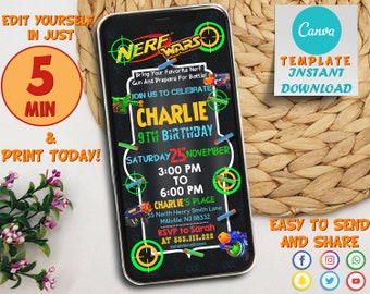 Editable Dart Mobile Birthday Invitation | Birthday Party Invitation | Dart Birthday Evite | Editable With Canva Printable, Instant Download