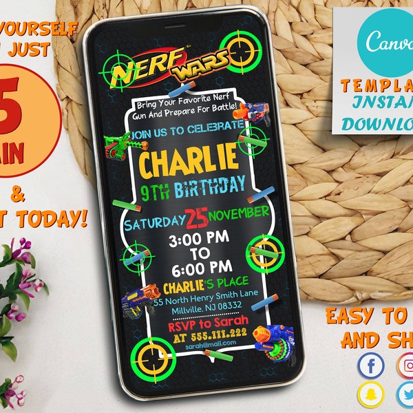 Editable Dart Mobile Birthday Invitation | Birthday Party Invitation | Dart Birthday Evite | Editable With Canva Printable, Instant Download