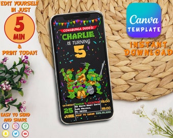 Invitation Tortue Ninja | Fête des Tortues Ninja | Faire-part d'anniversaire TMNT | Faire-part d'anniversaire TMNT, faire-part Teenage Mutant Ninja Turtle