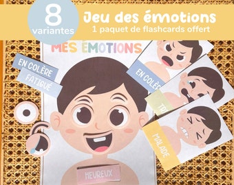 Jeu d'Émotions Enfants Montessori - 8 Variantes de Fiches - Reconnaissance Faciale et Expressions - Stimule la Communication - Ludique