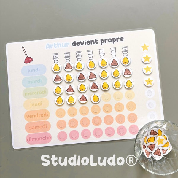 Tableau d'apprentissage - Tableau de motivation à la propreté enfant personnalisable au prénom de l'enfant