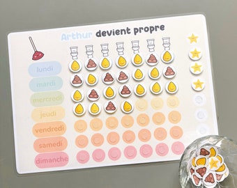 Tableau d'apprentissage - Tableau de motivation à la propreté enfant personnalisable au prénom de l'enfant