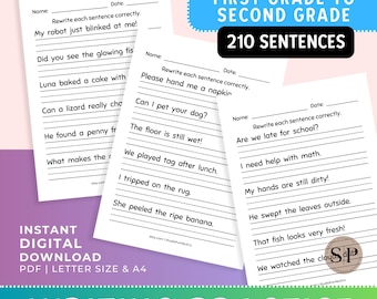 First Grade to Second Grade Sentence Writing Practice Exercises Worksheet, Handwriting Copy the Sentences Activity, Teacher Resources PDF