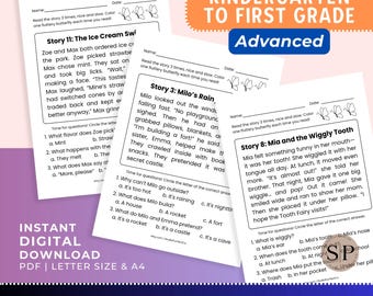 English Reading Comprehension Passages Worksheets for Kindergarten to First Grade, Printable ELA Paragraph Reading, Instant Digital Download