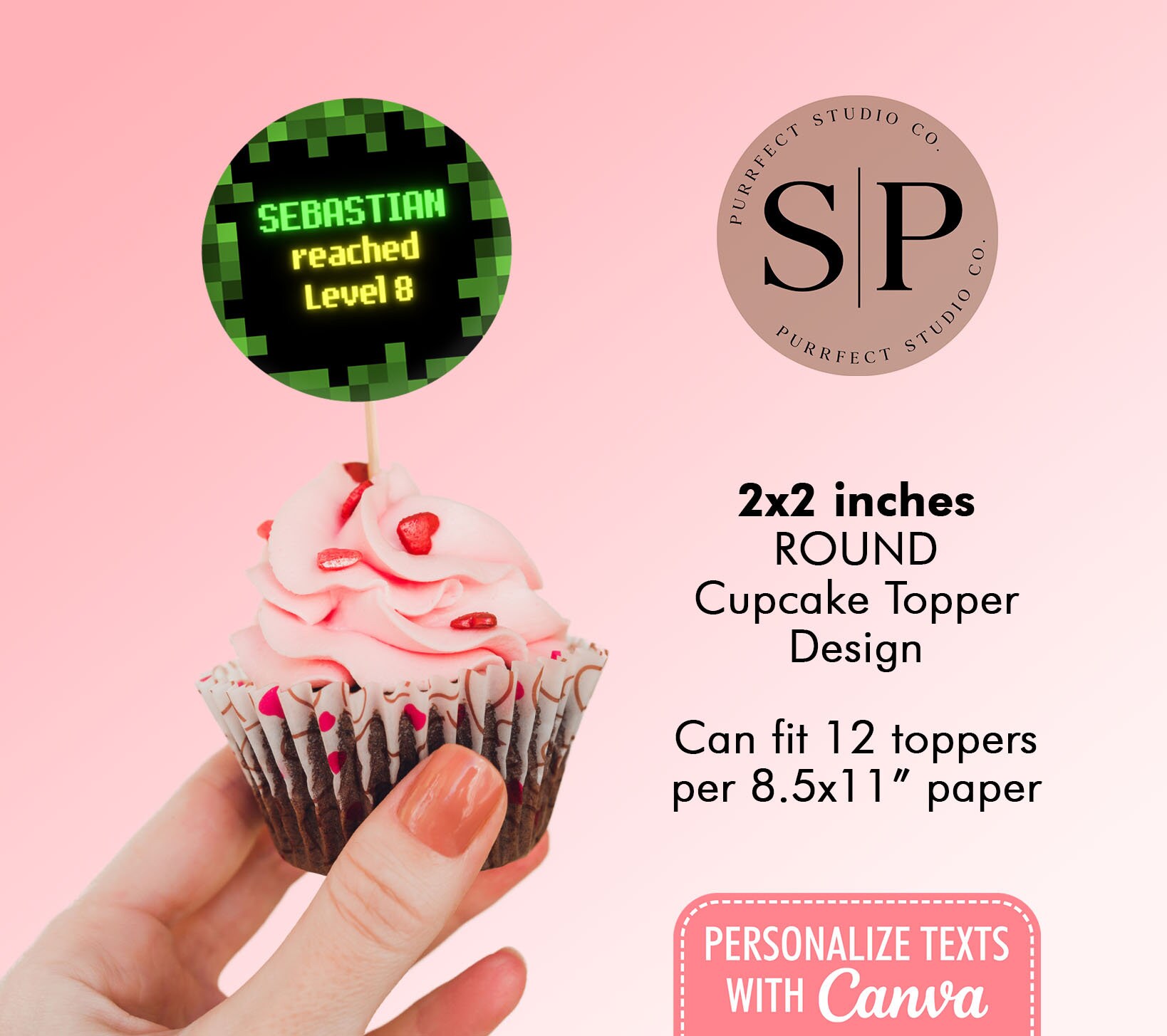 Editable Gamer Birthday Cupcake Template