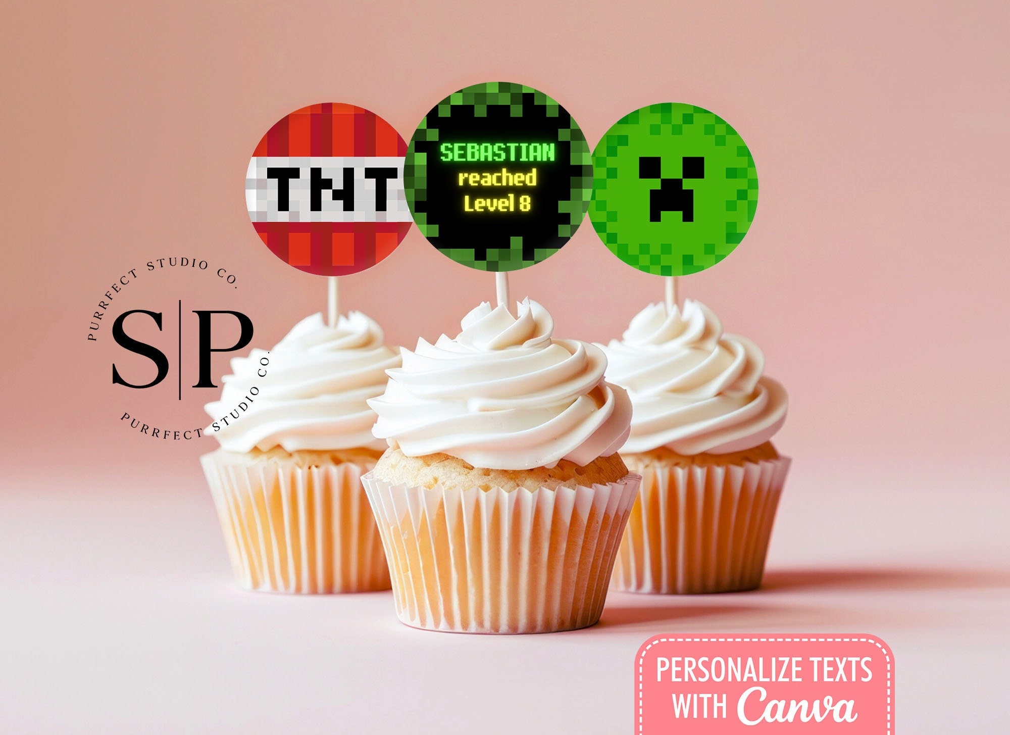 Editable Gamer Birthday Cupcake Template