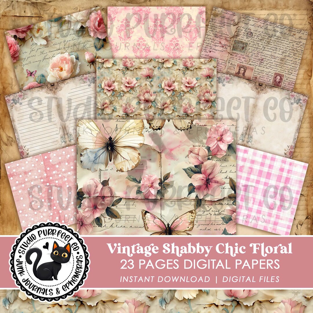 Shabby Chic Junk Journal Printable Digital Paper Blank Lined Pages ...