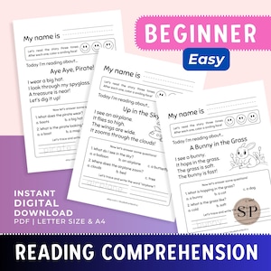 Reading Comprehension Passages Worksheets for Beginners, Printable English Homeschool Literacy, ELA Reading Fluency Teacher Resources PDF
