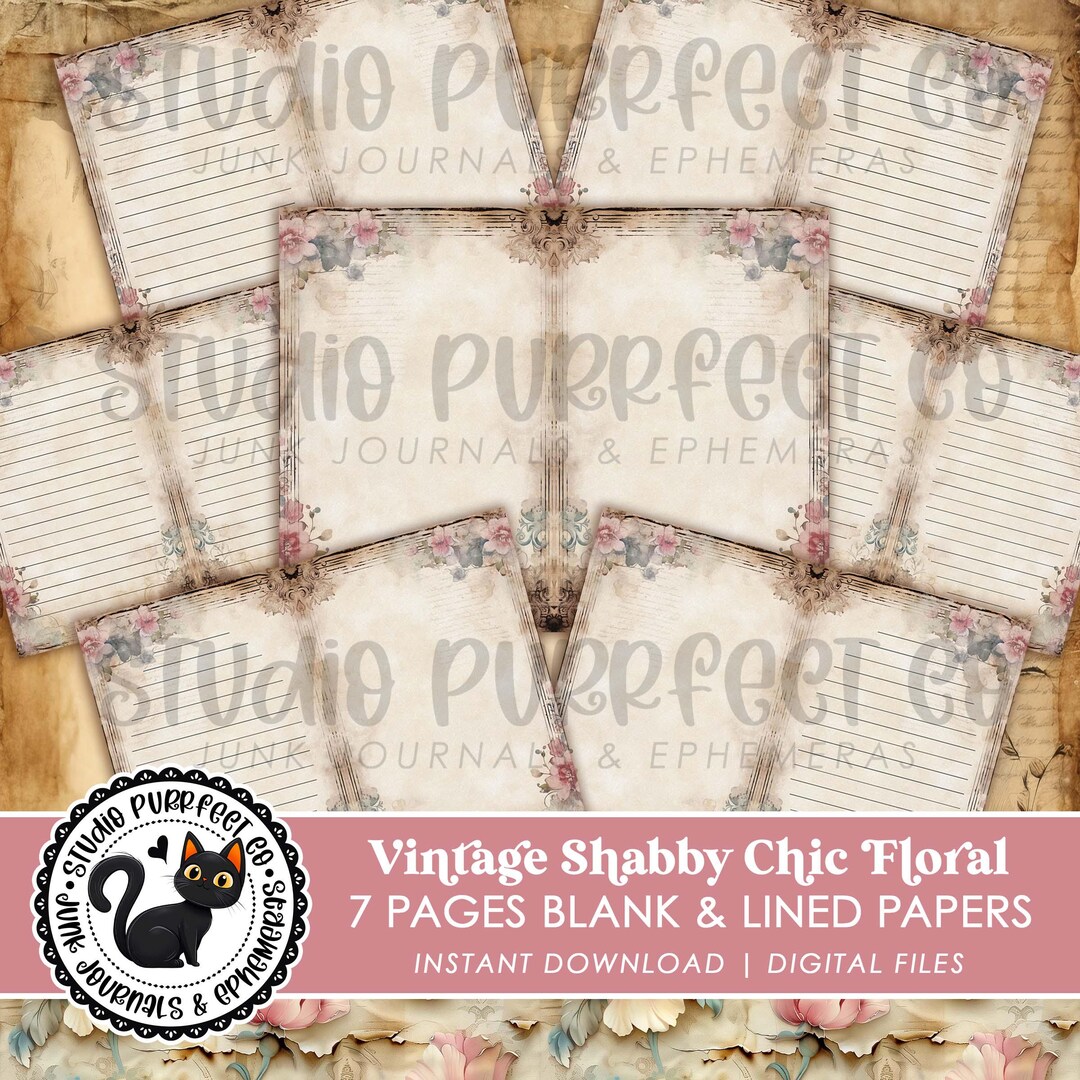 Shabby Chic Junk Journal Printable Blank Lined Unlined Paper Pages ...