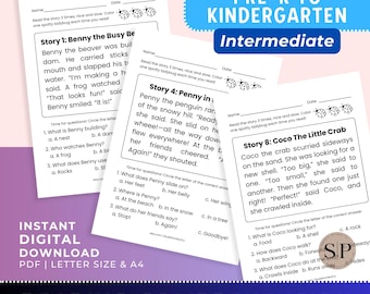 Reading Comprehension Passages for Pre-K to Kindergarten, Stories with Questions Sight Words CVC Words Phonics Passages Digital Download